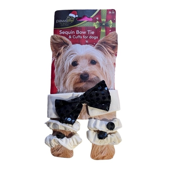 Sequin Bow Tie & Cuffs Dogs Cats - Picture 1 of 3